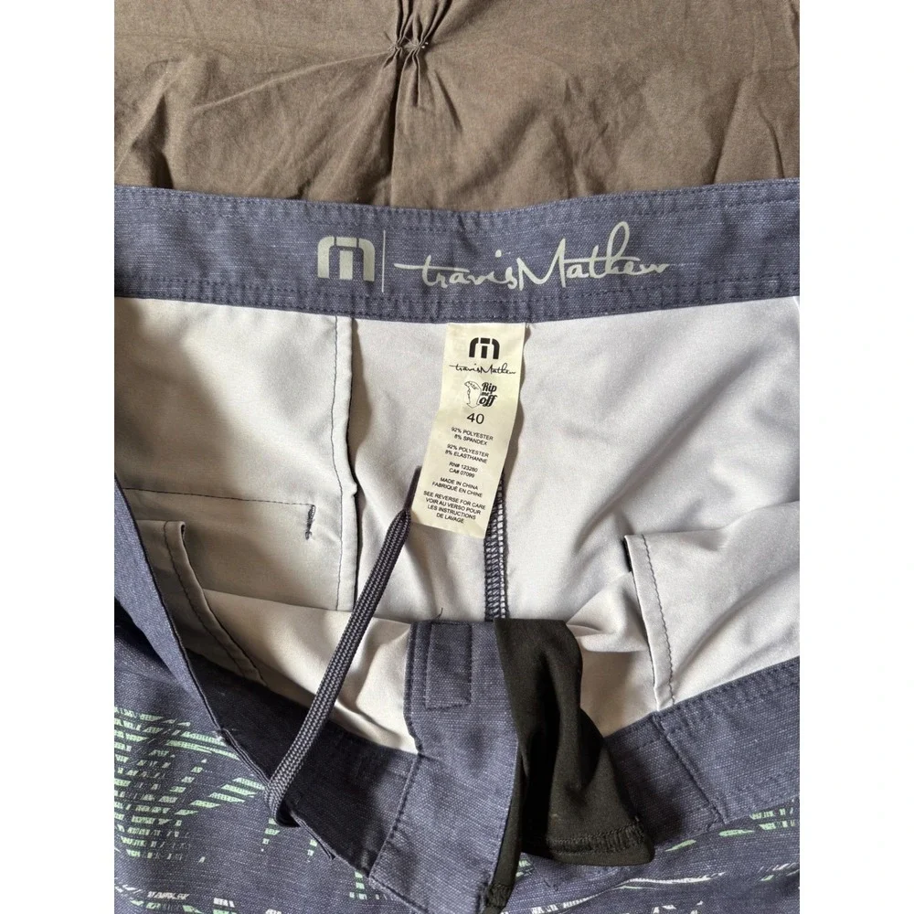 Travis Mathew Mens‎ Swim Trunks Gray Palm Leaf Print Drawstring Board Shorts